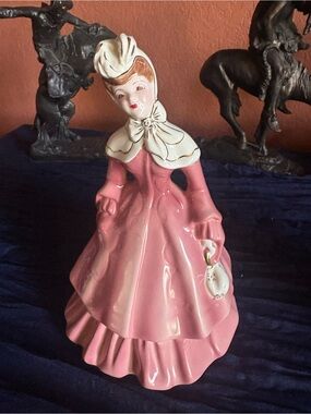Pink Porcelain Lady Figurine with Cream Collar